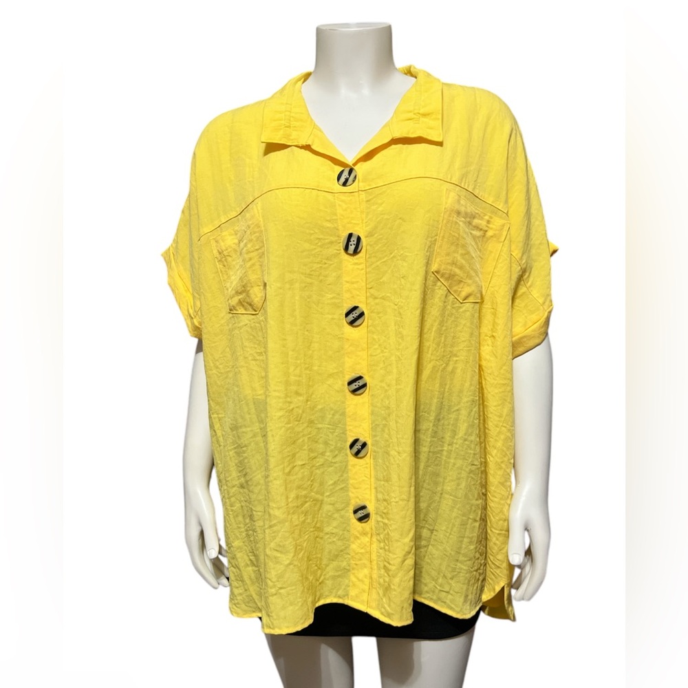 NWT John Mark Plus Sz 3X Wire Collar Short Dolman Sleeve Button-Front Camp Shirt
